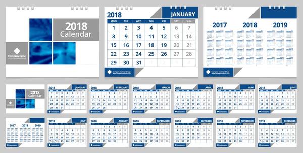 Desk 2018 calendar template blue vector