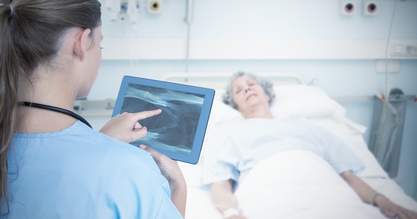 Doctor working with tablet in hands Stock Photo 01