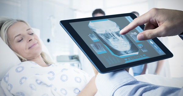 Doctor working with tablet in hands Stock Photo 04