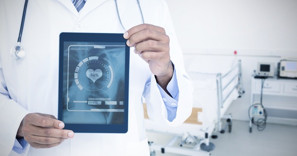 Doctor working with tablet in hands Stock Photo 08