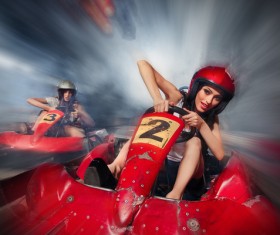 Driving kart racing girl Stock Photo 01