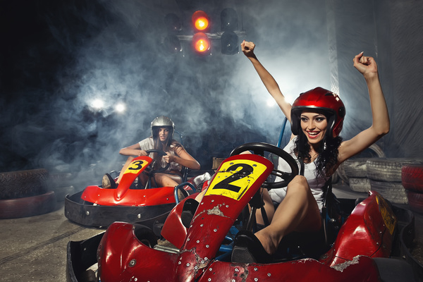 Driving kart racing girl Stock Photo 03