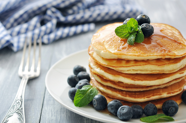 Embellishment delicious blueberry pancakes Stock Photo 01