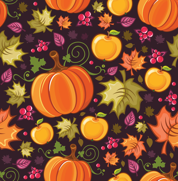Fall pumpkin with fruit seamless pattern vector