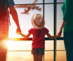 Family waiting for boarding Stock Photo