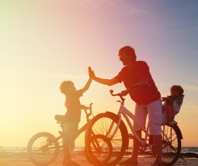 Father and child clap Stock Photo