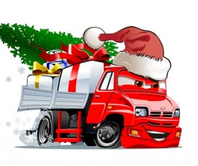 Funny chrismtas red truck vector design 01