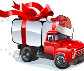 Funny chrismtas red truck vector design 07