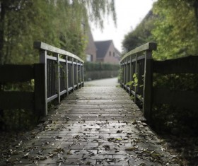 Garden small wooden bridge Stock Photo