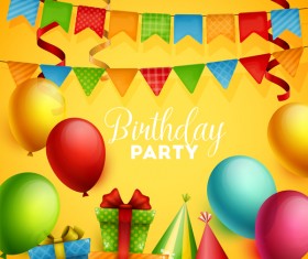 Gifts and sweets with birthday party background vector 04