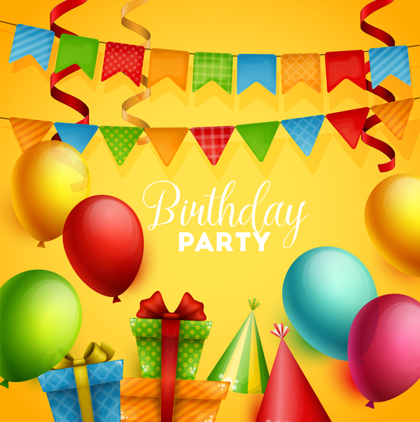 Gifts and sweets with birthday party background vector 04