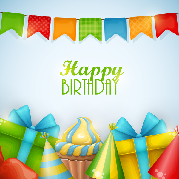 Gifts with birthday background vector