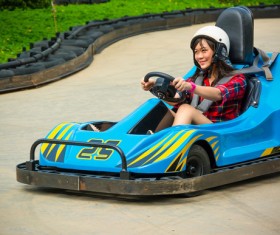 Girl driving karting Stock Photo