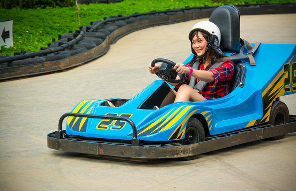 Girl driving karting Stock Photo