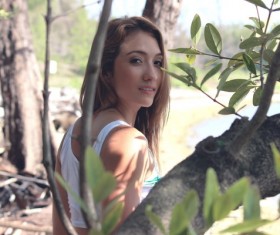 Girl in the beach woods Stock Photo