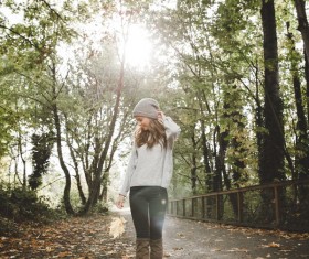 Girl on the woods path Stock Photo