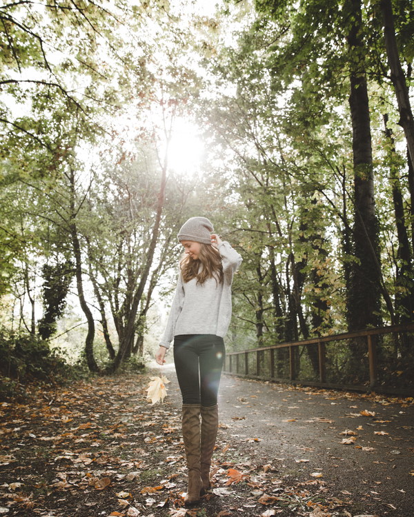 Girl on the woods path Stock Photo