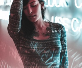 Girl wearing nose ring Stock Photo