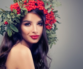 Girl wearing wild berry wreath Stock Photo 01