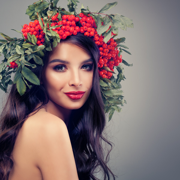 Girl wearing wild berry wreath Stock Photo 01