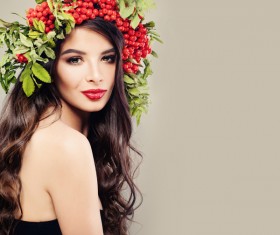 Girl wearing wild berry wreath Stock Photo 02