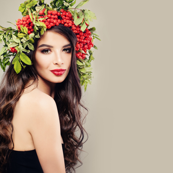 Girl wearing wild berry wreath Stock Photo 02