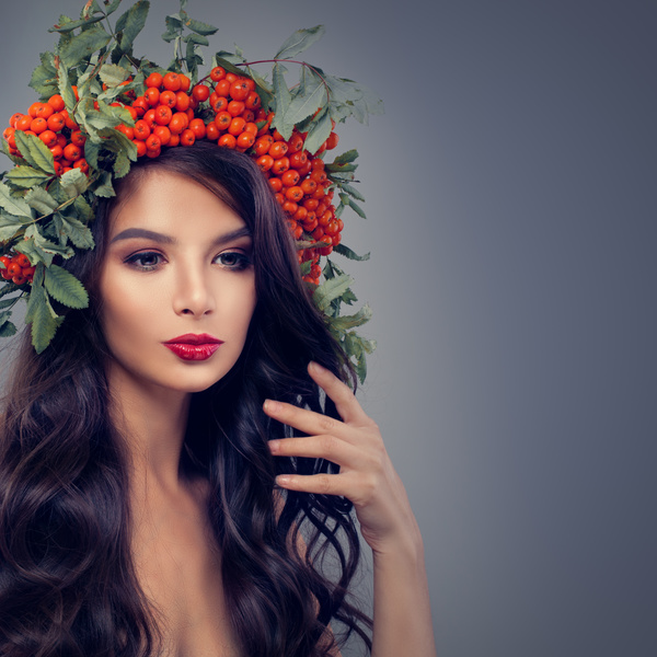 Girl wearing wild berry wreath Stock Photo 03
