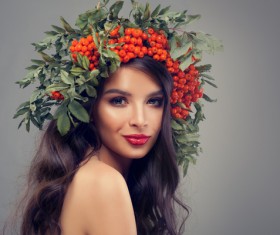 Girl wearing wild berry wreath Stock Photo 04