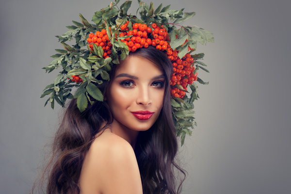 Girl wearing wild berry wreath Stock Photo 04
