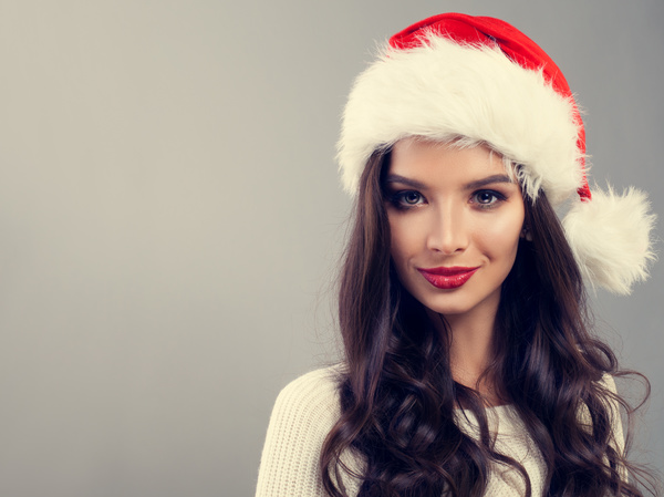 Girl with christmas hat Stock Photo 01