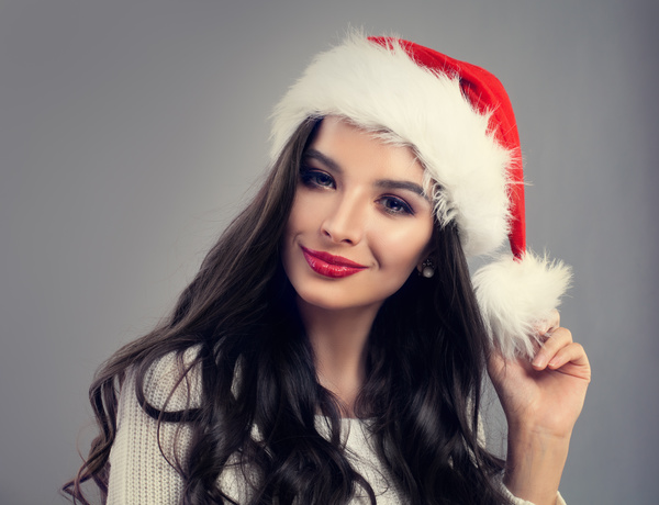 Girl with christmas hat Stock Photo 06