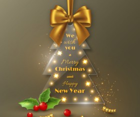 Glass christmas tree with golden bow vector 01