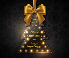 Glass christmas tree with golden bow vector 02