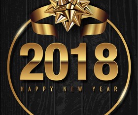 Golden 2018 yew year card with black wooden background vector 01