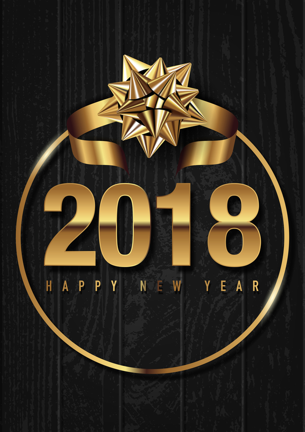 Golden 2018 yew year card with black wooden background vector 01