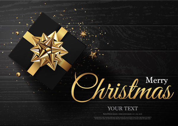 Golden 2018 yew year card with black wooden background vector 03