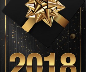 Golden 2018 yew year card with black wooden background vector 04