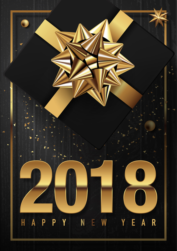 Golden 2018 yew year card with black wooden background vector 04