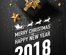 Golden 2018 yew year card with black wooden background vector 05