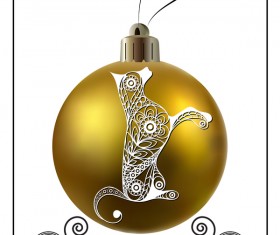 Golden christmas ball with new year dog frame vector 02