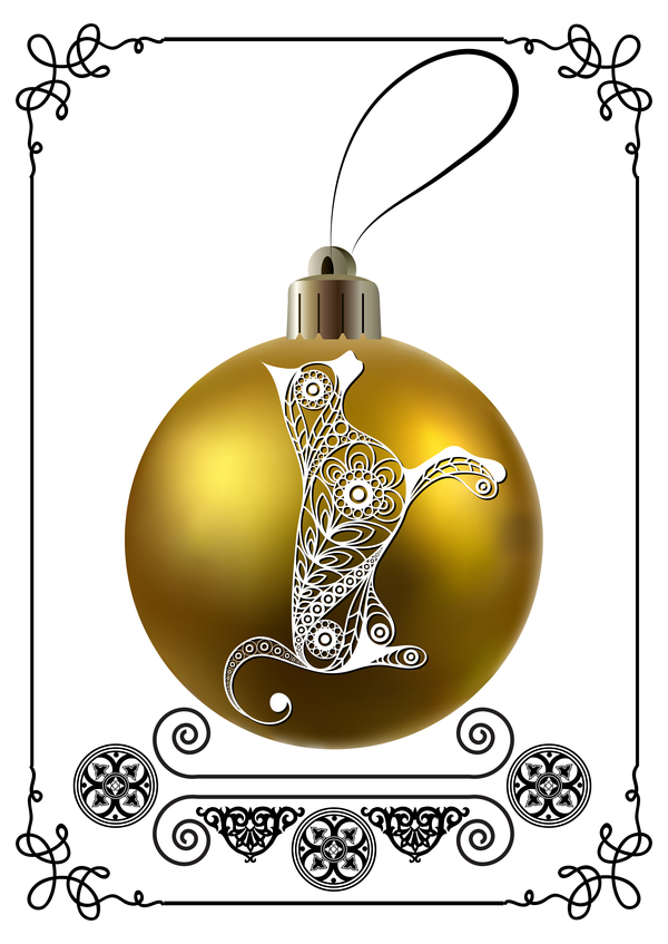 Golden christmas ball with new year dog frame vector 02