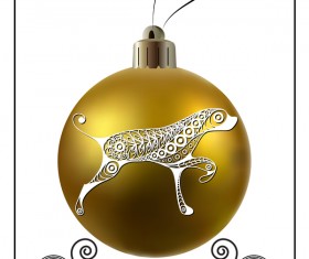 Golden christmas ball with new year dog frame vector 03