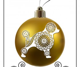 Golden christmas ball with new year dog frame vector 04