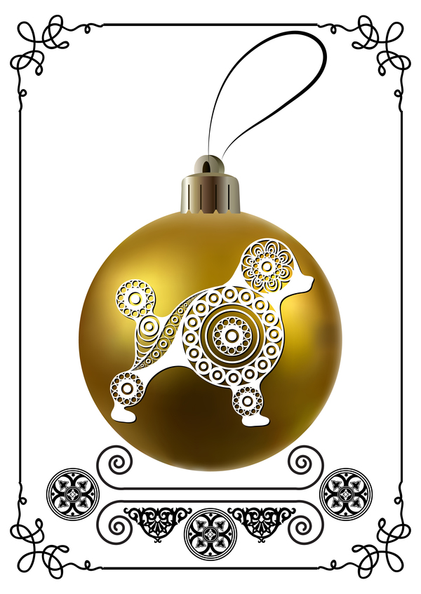 Golden christmas ball with new year dog frame vector 04