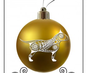 Golden christmas ball with new year dog frame vector 05