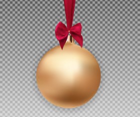 Golden christmas ball with red bow illustration vector