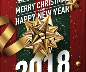 Golden christmas decor with 2018 new year background vector