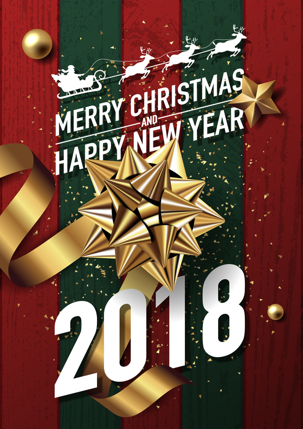 Golden christmas decor with 2018 new year background vector