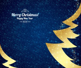 Golden christmas tree with blue new year background vector