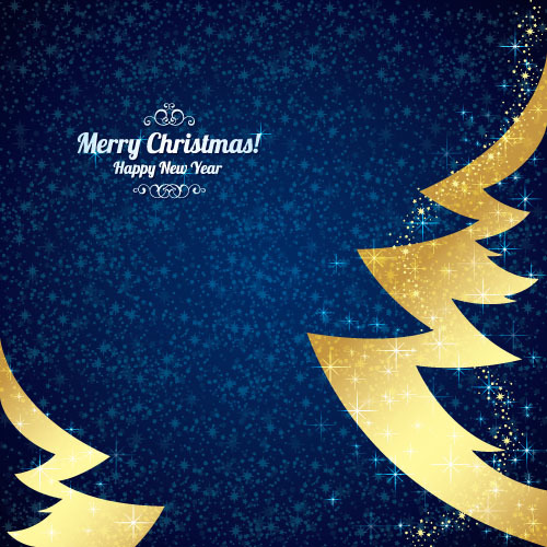 Golden christmas tree with blue new year background vector